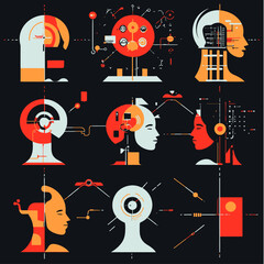 Poster - Abstract Faces with Technology and Data Connection, AI Brain, Innovation