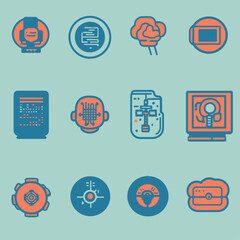 Poster - AI icons in blue, red, and yellow colors against a light green background