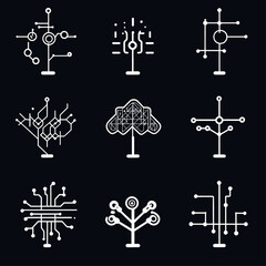 Poster - Abstract Technology Tree Set: Modern, Minimalist Circuit Board Style