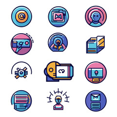 Poster - Business icons featuring email, notification, target, and location pin