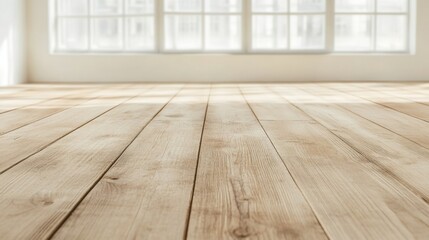 Wall Mural - Empty room wooden floor with large windows. Use for product display, mockup