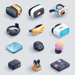 Poster - Future Tech Isometric Set: VR Headsets, Smart Ring, and Controllers