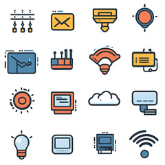 Poster - Icon set of various tech, communication, business and weather elements