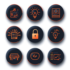 Poster - Icons Set Business Solutions on Dark Background Round Buttons