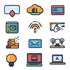 Poster - Set of colorful vector icons for networking, communication and technology