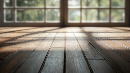 Wall Mural - Interior Wooden Floor Sunlight Through Large Windows