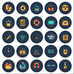 Poster - Icon set: Two, Gear, Padlock, Document, Email, Laptop, Magnet, WIFI