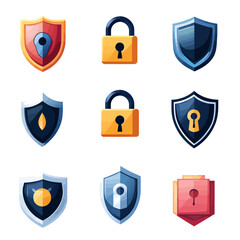 Poster - Security Icons: Shields and Padlocks for Data Safety and Cybersecurity