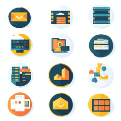 Poster - Data and communication icon set: server, printer, email, and computer