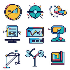 Poster - Collection of vibrant data visualization and analytics icons set on white