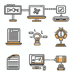 Poster - Technology vector icons illustrate interconnected devices, data, and ideas