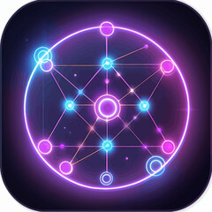 Poster - Glowing Neon Circle Geometric Pattern on Dark Background for Modern Design