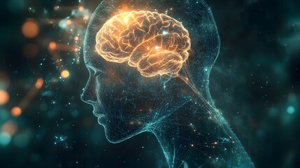 Aufkleber - Human Brain Activity Visualization in Abstract Digital Form