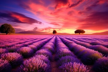 Poster - Lavender field lavender sky landscape.