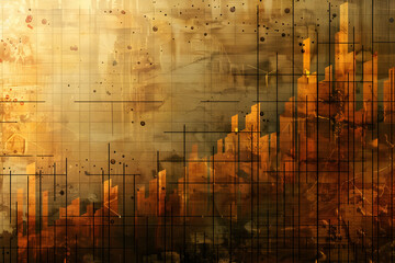Poster - Abstract composition of warm tones with geometric shapes and textures, suggesting a dynamic landscape