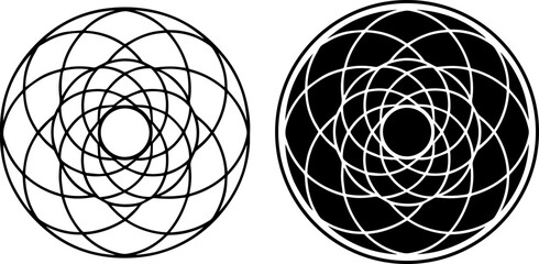 Set of Abstract Linear Circles, Silhouette, and Line Art Vector Illustration
