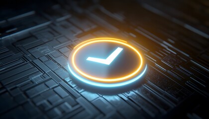 Poster - Bright Check Mark Sign in Digital Background with Futuristic Design