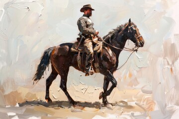 Wall Mural - Cowboy riding horse painting