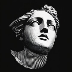 Wall Mural - An isolated black and white greek statue illustration background sculpture.