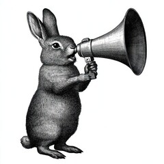 Poster - Rabbit holding a big megaphone animal style black.