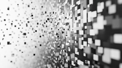 Poster - Pixel mosaic. Pixelated pattern, dispersion grayscale background. Business art gradient, square flying. Halftone matrix, blocks falling recent vector texture