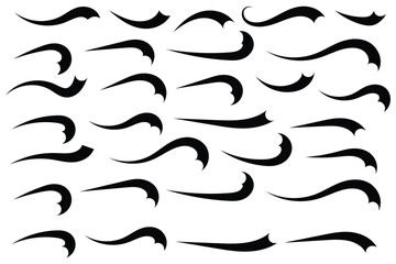 Fototapete - Swoosh, swash underline stroke set. Hand drawn swirl swoosh underline calligraphic element.  Typography, graphic design elements on white background.