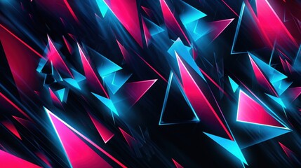 Poster - Abstract Neon Triangles Digital Art: Vibrant Pink and Blue Geometric Shapes Intertwined in a Dynamic Composition