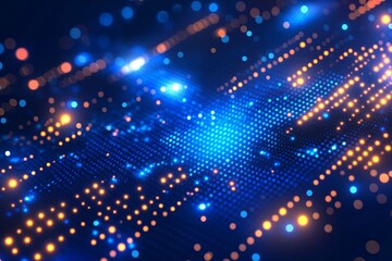 Poster - Abstract Blue Digital Network Background, Connecting Dots of Technology, Abstract blue background with diagonal lines and glowing dots, a modern vector design for a technology or business presentation