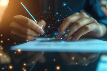 Fototapete - A smart contract being executed on a blockchain network,