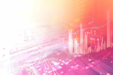 Poster - Abstract digital composition illustrating data analysis trends with vibrant colors and patterns