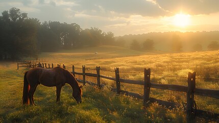 Wall Mural - a majestic horse grazing peacefully next to a rust fafbbfbfcebfa AI generated illustration