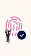 © master1305 - Businessman interacting with large fingerprint authentication symbol, showcasing biometric security for modern digital banking transactions. Conceptual design. Concept of financial technology, safety