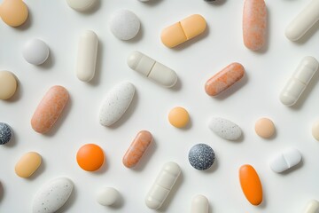 Wall Mural - Different shapes and colors of tablets and pills, reflecting diversity in modern healing approaches