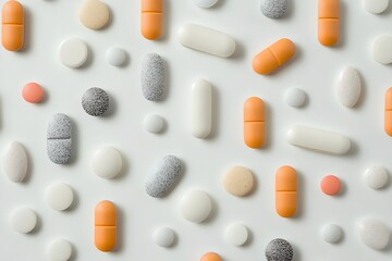 Wall Mural - Different shapes and colors of tablets and pills, reflecting diversity in modern healing approaches