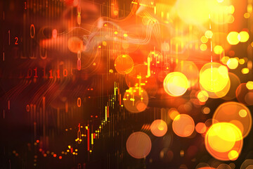 Poster - Abstract digital background featuring glowing lights, binary code, and vibrant colors