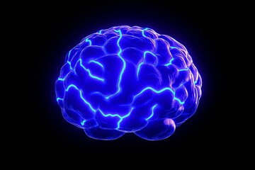 Poster - Graphic representation of brain power or neurology, glowing brain with lightning bolts around it, representing the concept of high energy and concentration