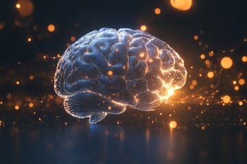 Poster - Graphic representation of brain power or neurology, glowing brain with lightning bolts around it, representing the concept of high energy and concentration