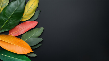 Wall Mural - Black background with a bunch of leaves on it. Minimalistic background.