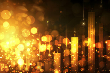 Poster - Abstract golden light and bar graph background with sparkling bokeh effects for finance