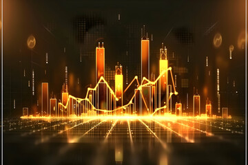 Poster - Abstract digital financial graph showcasing rising trends with glowing elements and dark background