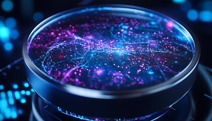 Poster - Vibrant Abstract Concept of Cosmic Universe with Neon Particles