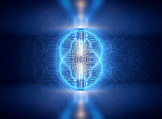 Aufkleber - Abstract sci-fi background with glowing blue futuristic elements.  A central luminous orb is surrounded by intricate lines and light streams, creating a sense of technological energy.