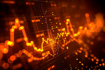 Poster - abstract visualization of financial market trends with glowing orange graphs and data points