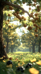 Canvas Print - Golden Sunlight Through Berry Tree Forest