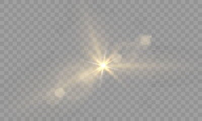 Wall Mural - Bright golden sunburst effect, glowing horizontal light streak, warm golden shine, transparent flare overlay, radiant sparkle, shimmering star glow, abstract lens reflection, smooth golden illuminatio