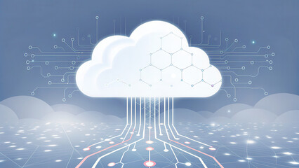 Poster - cloud computing system, Cloud with digital connections and data streams in futuristic network