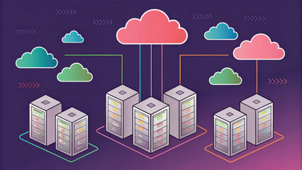 Poster - cloud computing system, Data servers connect to cloud computing nodes in digital network