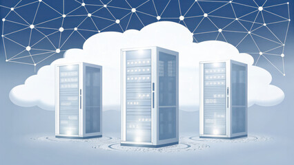 Poster - cloud computing system, Futuristic data servers in cloud network with digital connections