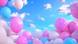 © siriwan - Colorful Balloons in Shades of Pink, Blue, and White Against a Bright Sunny Sky