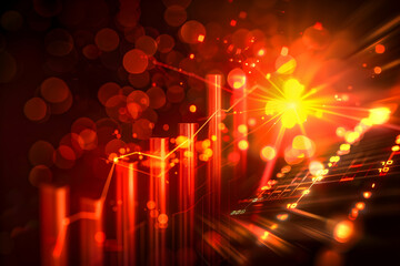 Poster - Abstract financial data visualization with glowing charts and vibrant bokeh effects